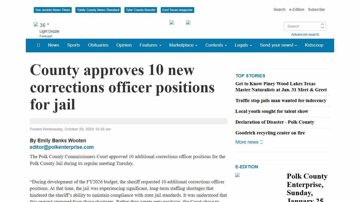 County approves 10 new corrections officer positions for jail - Polk County Enterprise