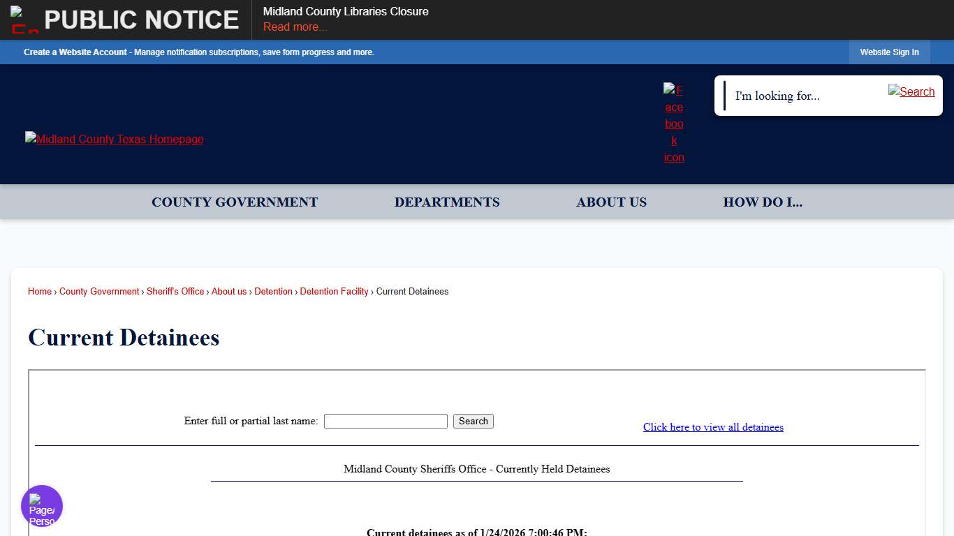 Current Detainees Midland County, TX